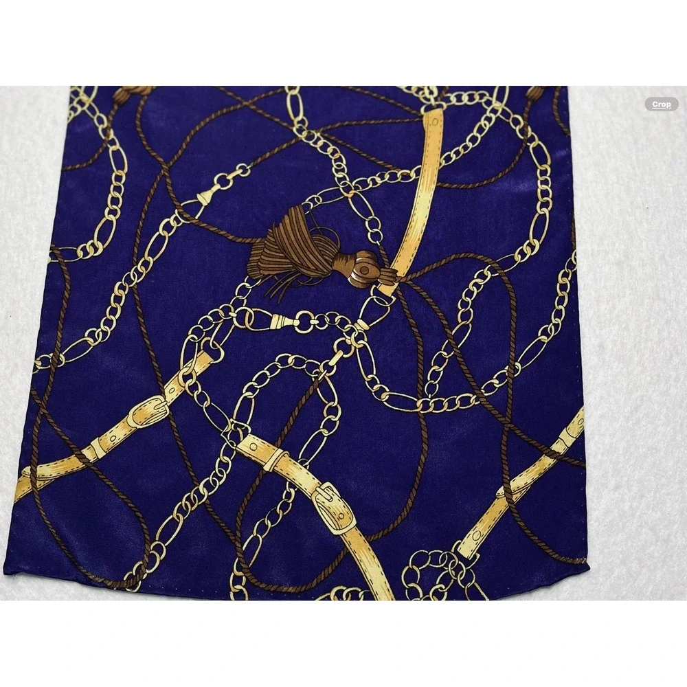 Silk Scarf Equestrian Bits Belts Chains‎ Tassels Purple Gold Lovely 52 X 10